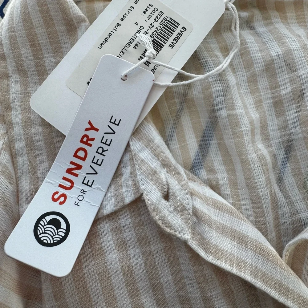 Evereve Cream and Tan Striped Blouse - Picture 6 of 8